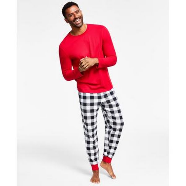 Family Pajamas Mens Thermal Buffalo Check Mix It Set, Size Medium by Vanessa Jane