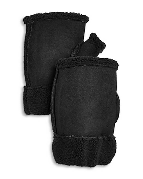 Aqua Fingerless Faux Shearling Mittens by Vanessa Jane