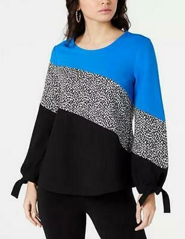 Alfani Women's Colorblocked Tie-Sleeve Blouse, Size Small by Vanessa Jane