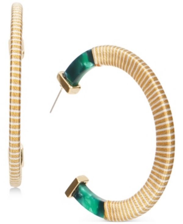 Inc Gold-Tone Large Thread-Wrapped Resin C-Hoop Earrings, 2.25 by Vanessa Jane