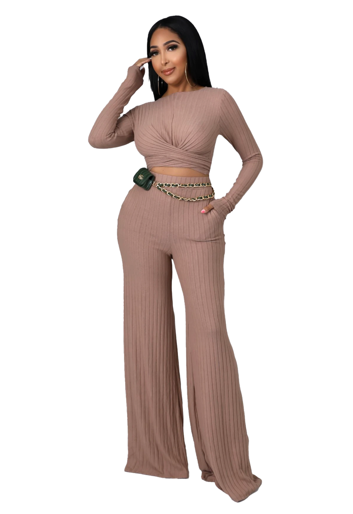 2 PC Taupe Ribbed Cropped Convertible Tie Set {Tall Girl Friendly} by The House of Stylez