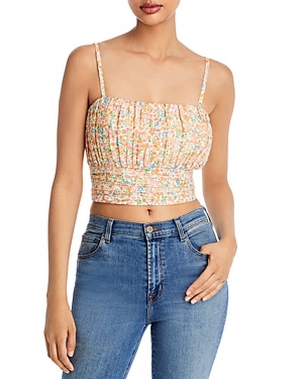 Aqua Cotton Printed Cropped Top by Vanessa Jane