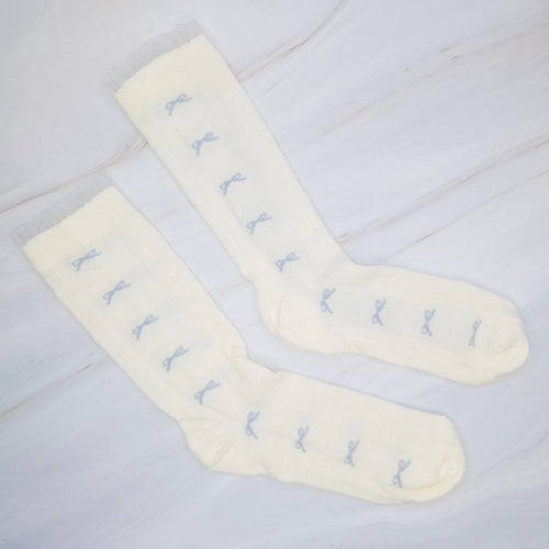 Tulle Top Bow Lined Up Socks Set Of 2