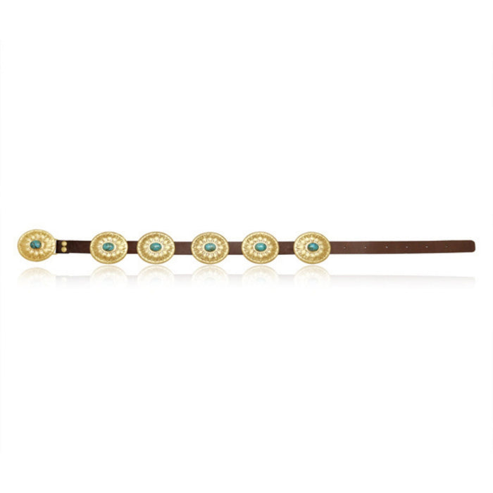 Turquoise and Brass Concho Belt by Christina Greene