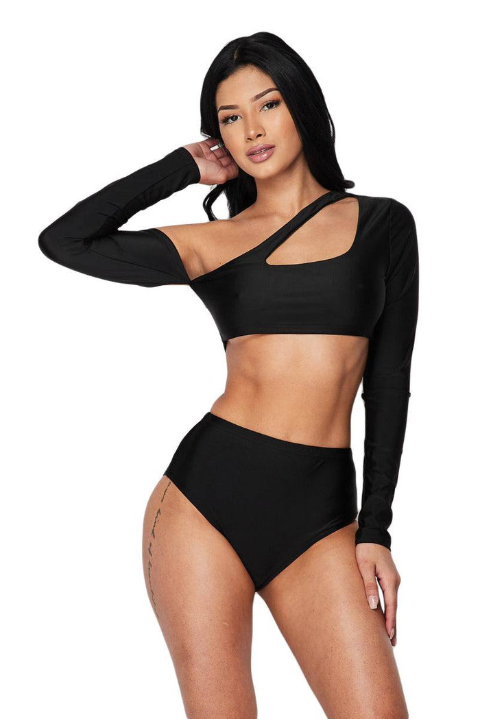 Two Piece Long Sleeve Tankini - Black by The House of Stylez
