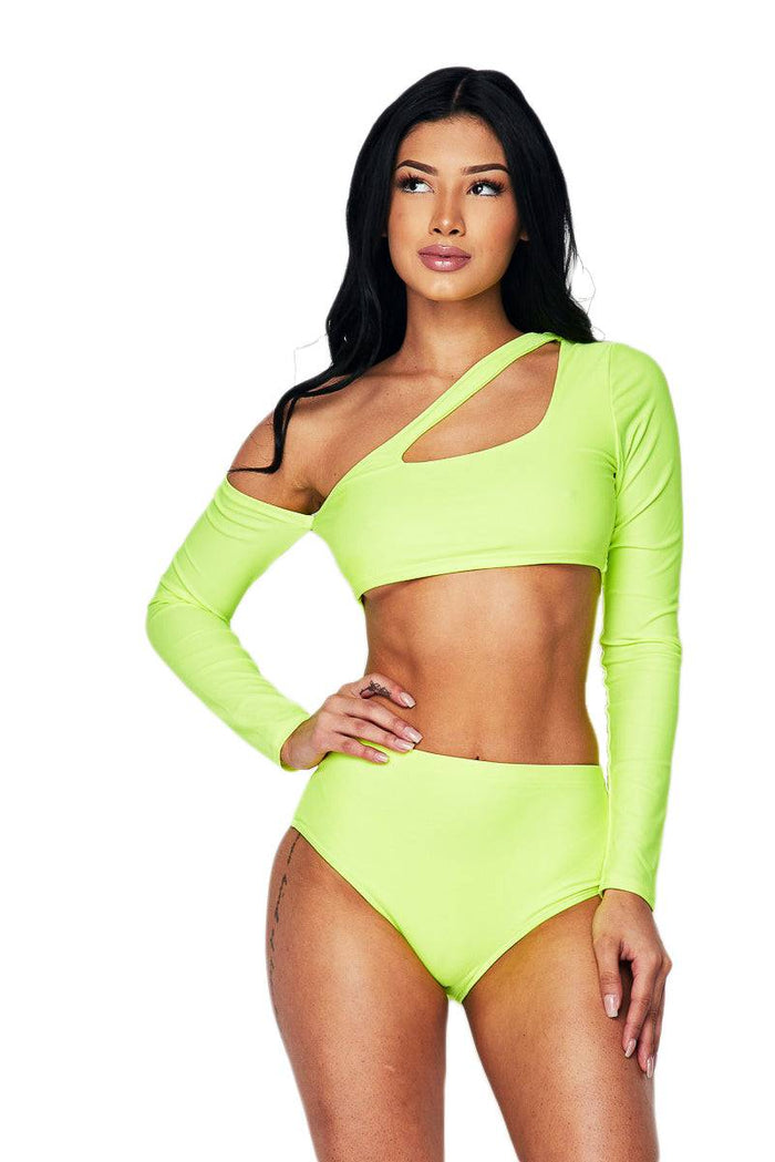 Two Piece Long Sleeve Tankini - Neon Lime by The House of Stylez