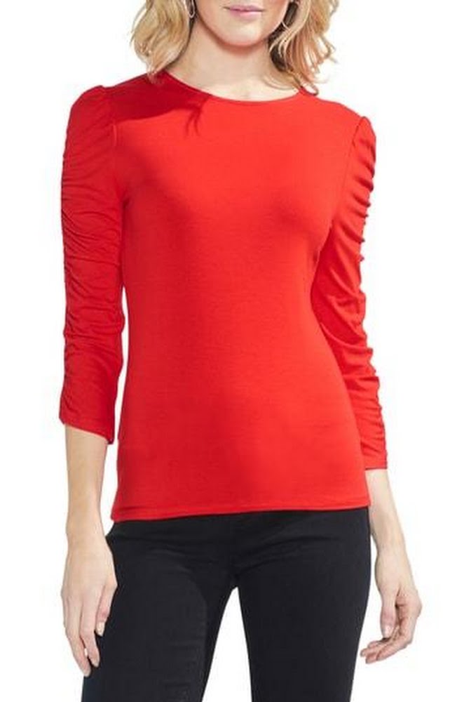 Vince Camuto Essential Long Sleeve Crewneck Top, Red, Size Large by Vanessa Jane