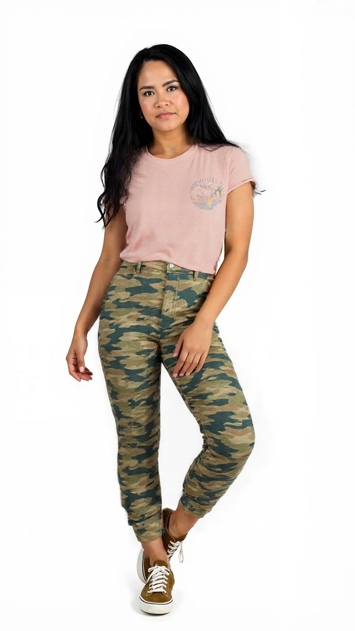 Free People Women's Pink Printed Short Sleeve Crew Neck T-Shirt Top-Size Small by Vanessa Jane