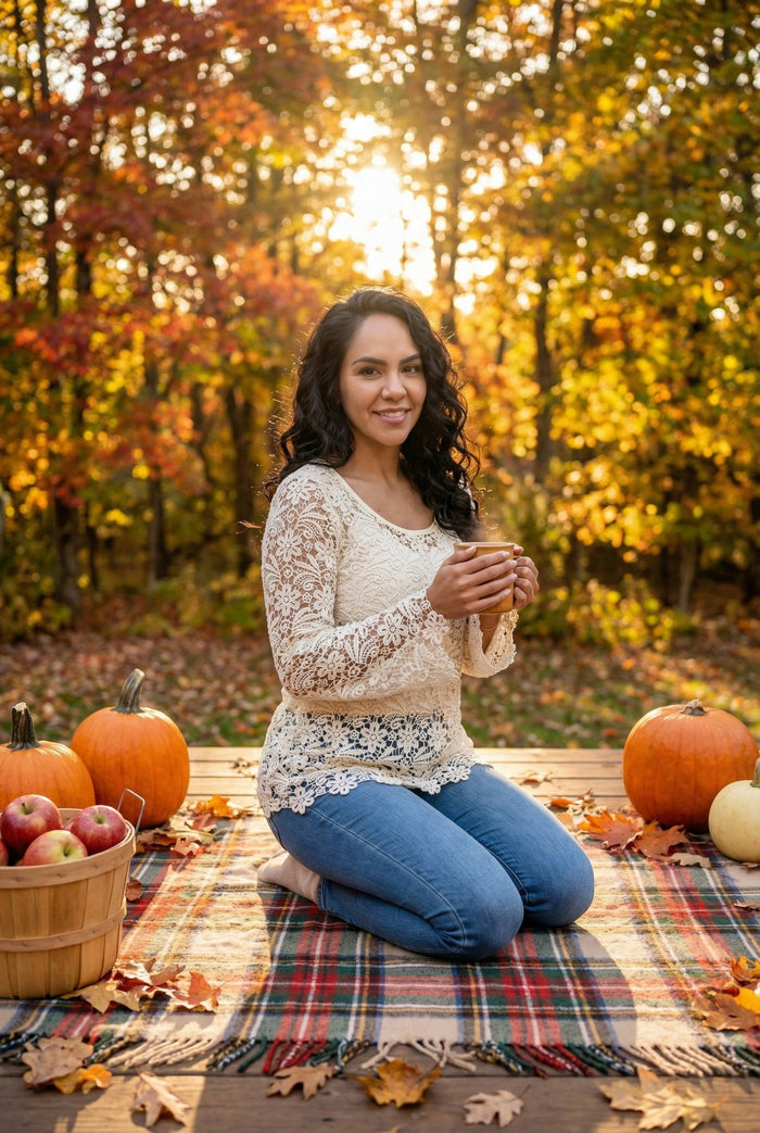 V Cristina Crocheted Long Sleeve Tunic Top, Large by Vanessa Jane
