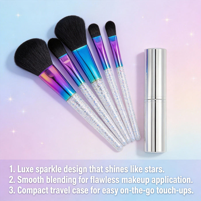 Beauty 5 Mini Sparkle and Shine Galactic Makeup Brushes with Travel Case by Vanessa Jane