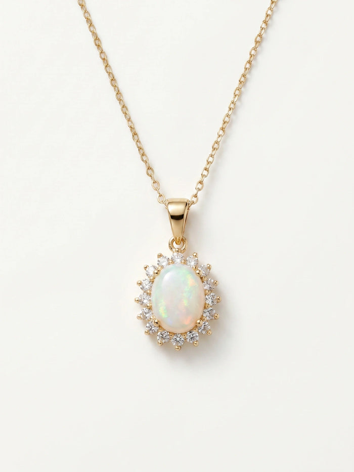 RHmacy Genuine Opal and White Topaz Pendant in 18 k Gold-Plated by Vanessa Jane