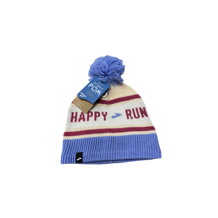 BROOKS Run Happy Heritage Pom Beanie Logo Blue Sand One Size Fits All by Vanessa Jane