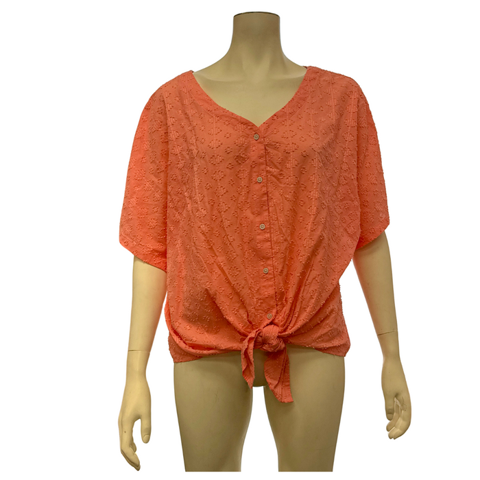 Style & Co Cotton Textured Tie-Front Top-Coral/Size XXL by Vanessa Jane