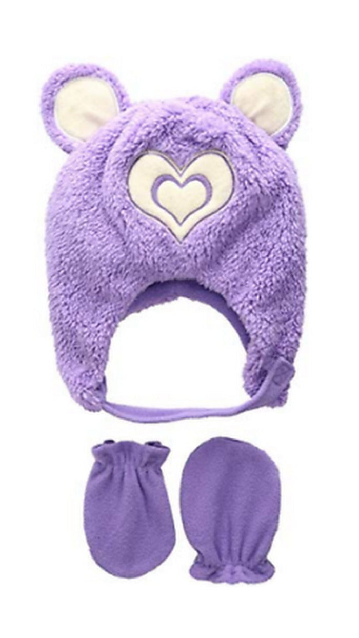 Wippette Toddler Girls Sherpa Heart Critter Hat Mitten Set, Purple by Vanessa Jane