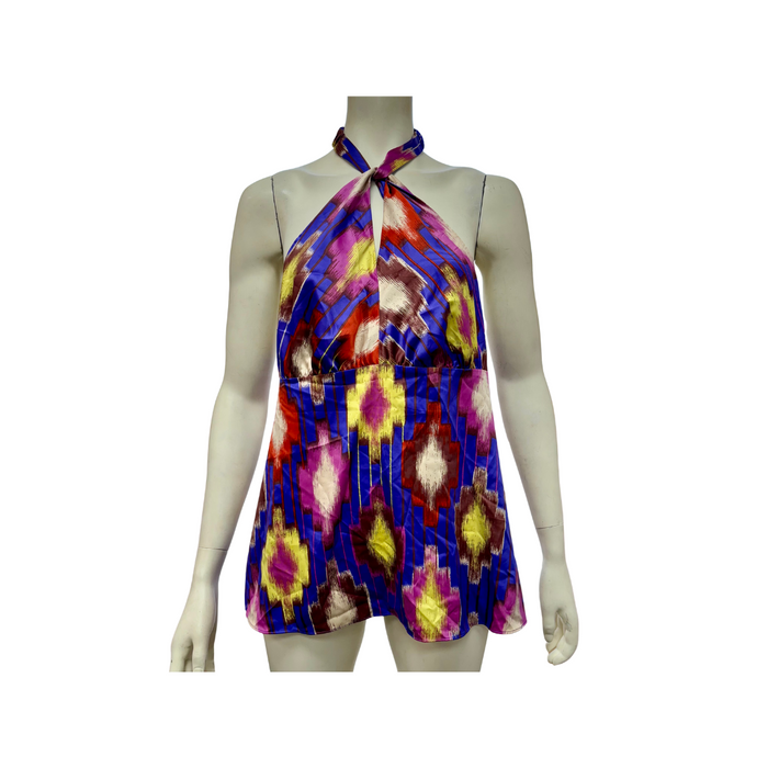 The Limited~Purple Sleeveless Blouse~Ruffled Neck~Open Back~Size L by Vanessa Jane