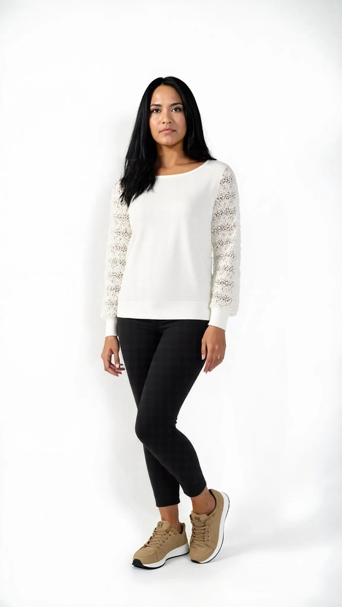 Alfani Embellished Mesh-Sleeve Sweater Cloud, XL by Vanessa Jane