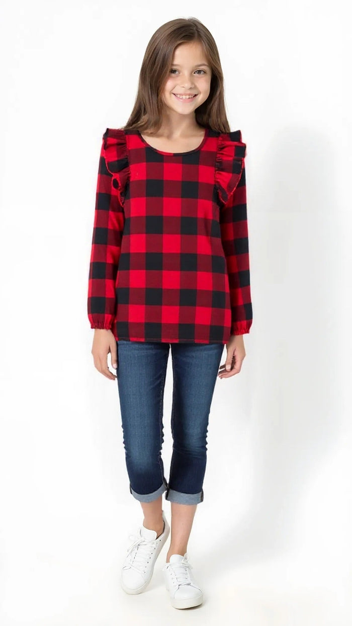 Carters Big & Little Girls Buffalo Check Ruffle Shirt by Vanessa Jane