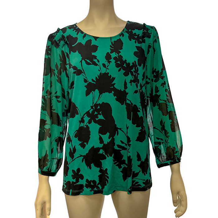 Calvin Klein Printed Smocked-Shoulder Blouse,Size XL by Vanessa Jane