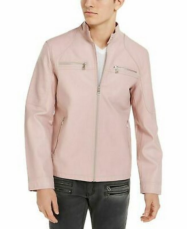 INC Mens Jacket Washed Moto Front Zip Faux-Leather by Vanessa Jane