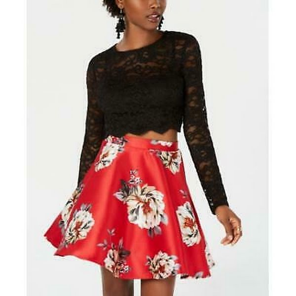 City Studio Women?s Juniors Lace Floral Crop Top Dress, Size 3 by Vanessa Jane