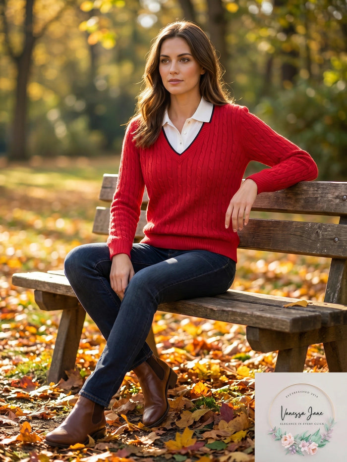 Ralph Lauren Women's Active Golf 2 Cable Knit Sweater, Size XL/Red by Vanessa Jane