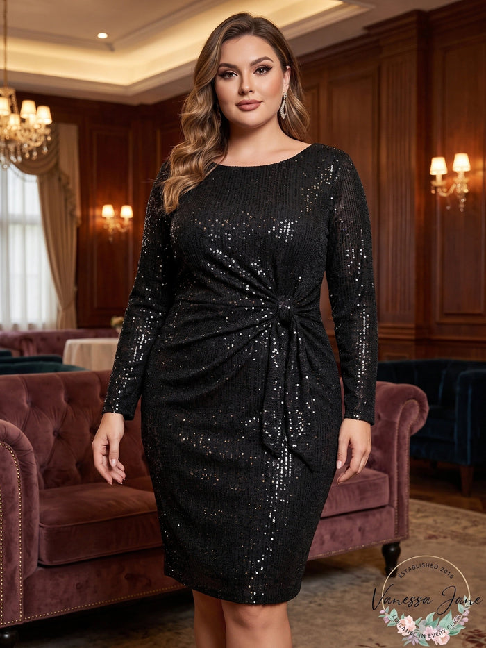 Betsy & Adam Womens Plus Sequined Jewel Neck Dress by Vanessa Jane