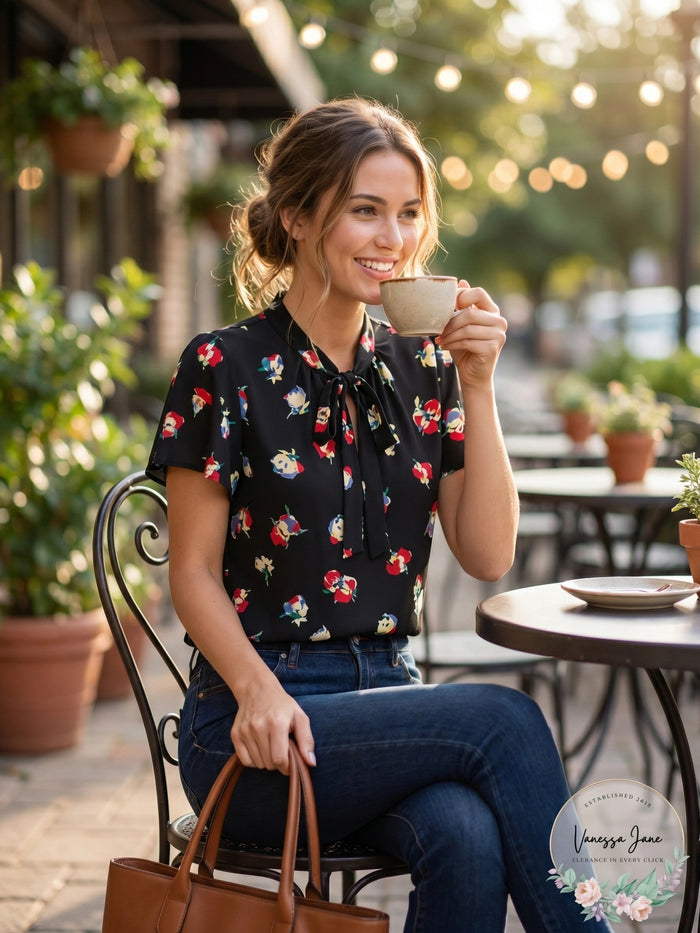 Lauren Ralph Lauren Floral Print Tie Neck Blouse by Vanessa Jane