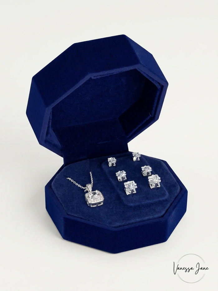 RH Macys Cubic Zirconia Square Pendant Necklace and 3-PC. Stud Earrings by Vanessa Jane