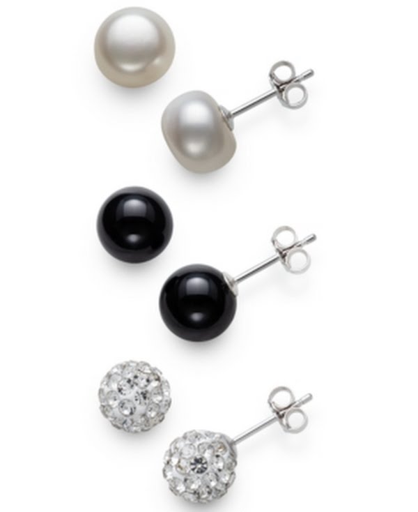 Giani Bernini 3-PC. Set Cultured Freshwater Pearl Onyx, Crystal Fireball Stud by Vanessa Jane