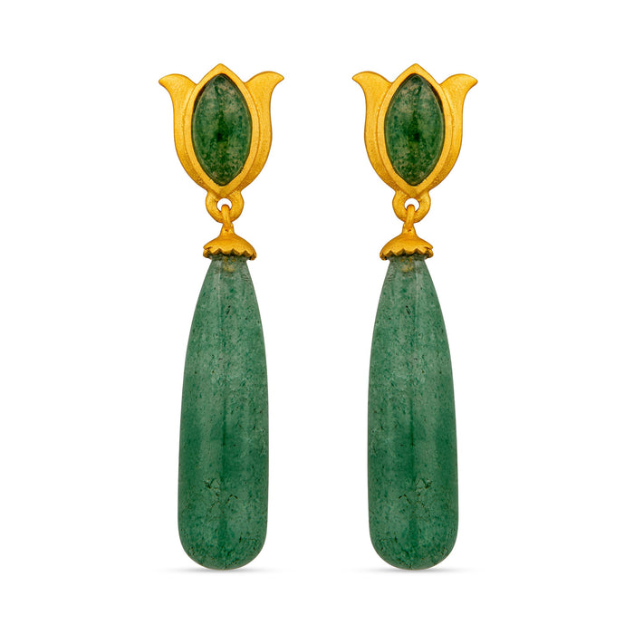 Verona Tulip Drop Earrings - Green Strawberry Quartz by Christina Greene