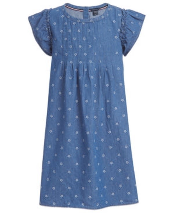 Tommy Hilfiger Little Girls Cotton Star-Print Denim Dress, Size 6X by Vanessa Jane