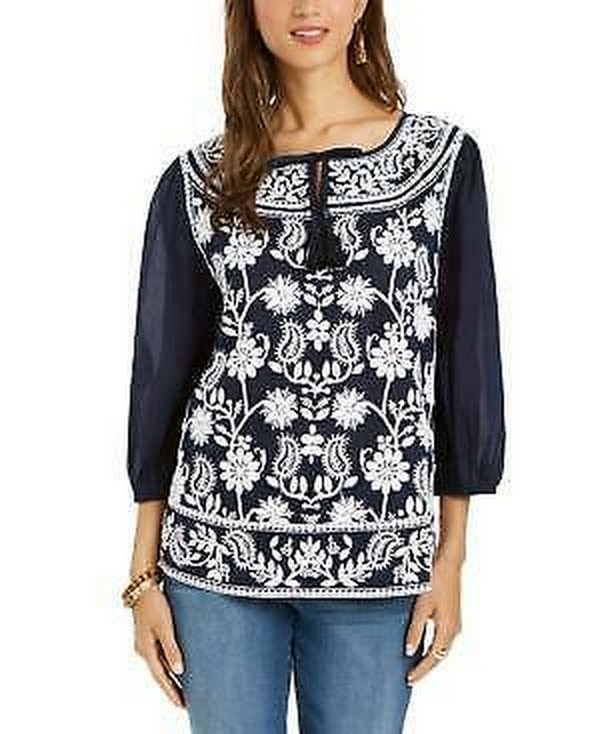 Style and Co Cotton Peasant Blouse, Size XS by Vanessa Jane