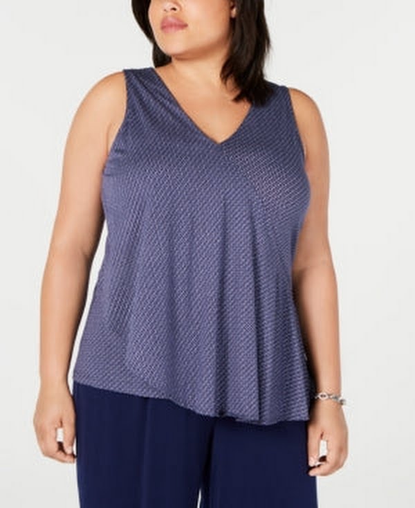MICHAEL Michael Kors Womens Plus Modal Blend Printed Tank Top, Navy, Size 0X by Vanessa Jane