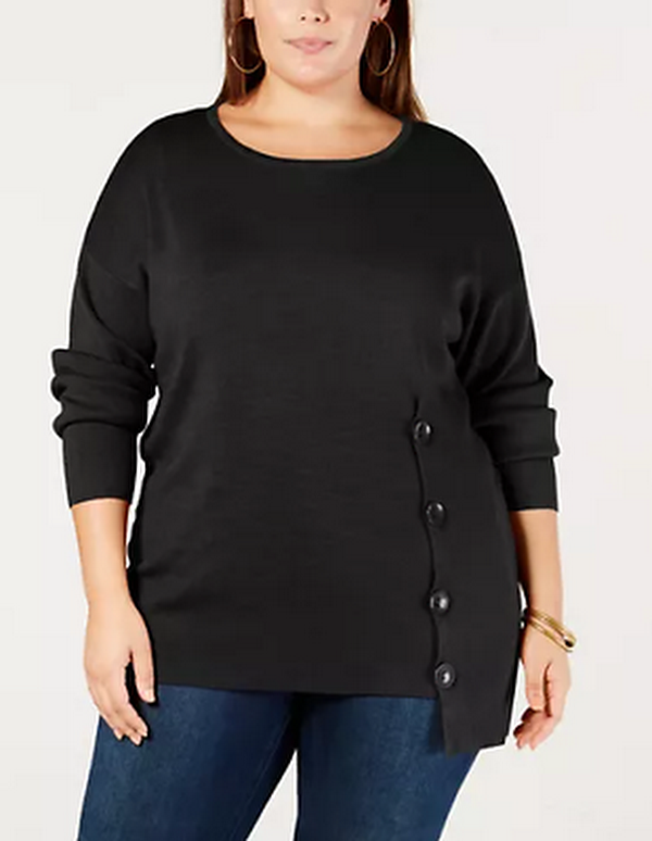 NY Collection Women's Plus Size Side-Button Sweater, Size 2X by Vanessa Jane