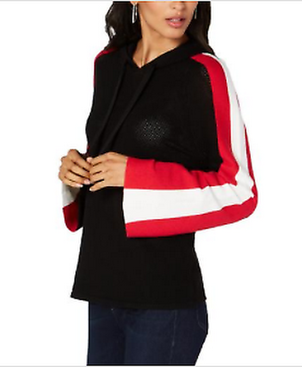 I.n.c. Perforated Colorblocked-Sleeve Hoodie, Size Medium by Vanessa Jane