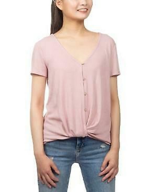 Hippie Rose Juniors Button-Detail Twist-Front Top, Size XS by Vanessa Jane