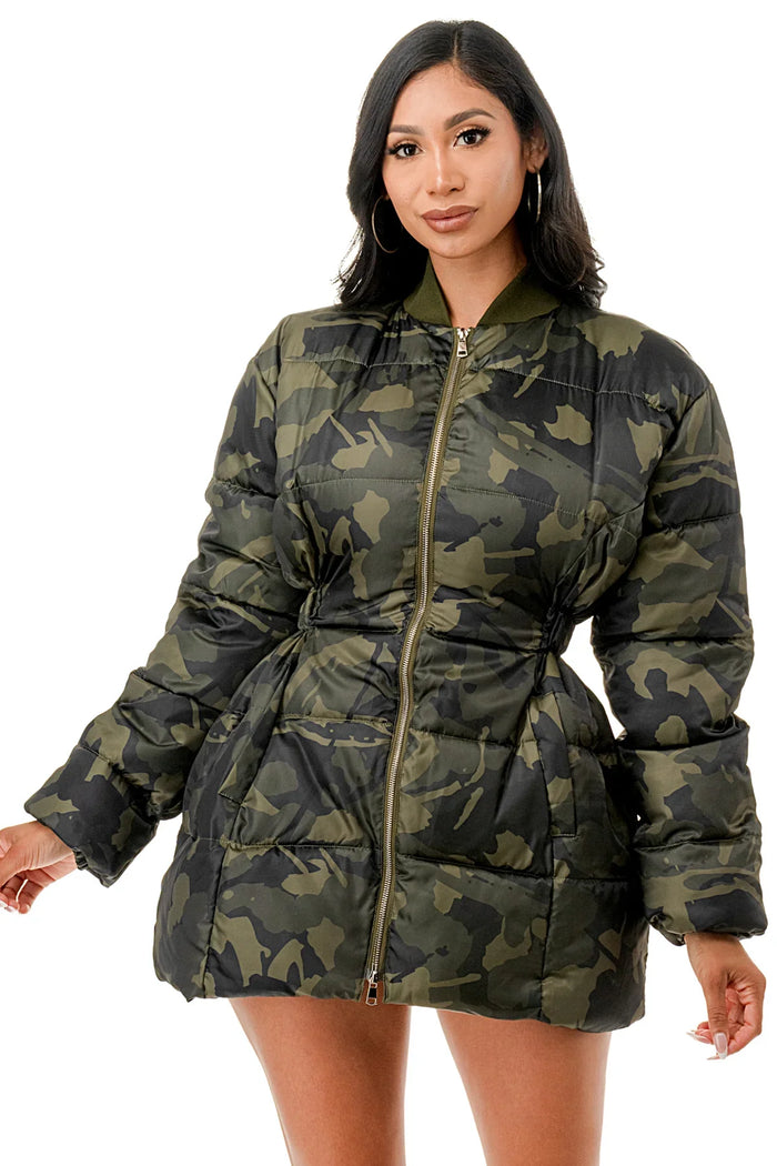 Camouflage Elastic Waist Puffer Coat by The House of Stylez
