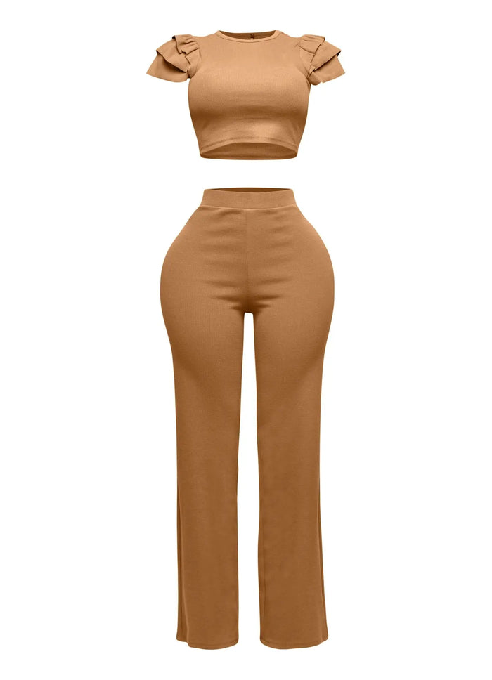 Ruffled Shoulder Top and Pants Set by The House of Stylez