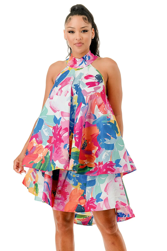 Halter Neck Sleeveless Ruffle Dress by The House of Stylez