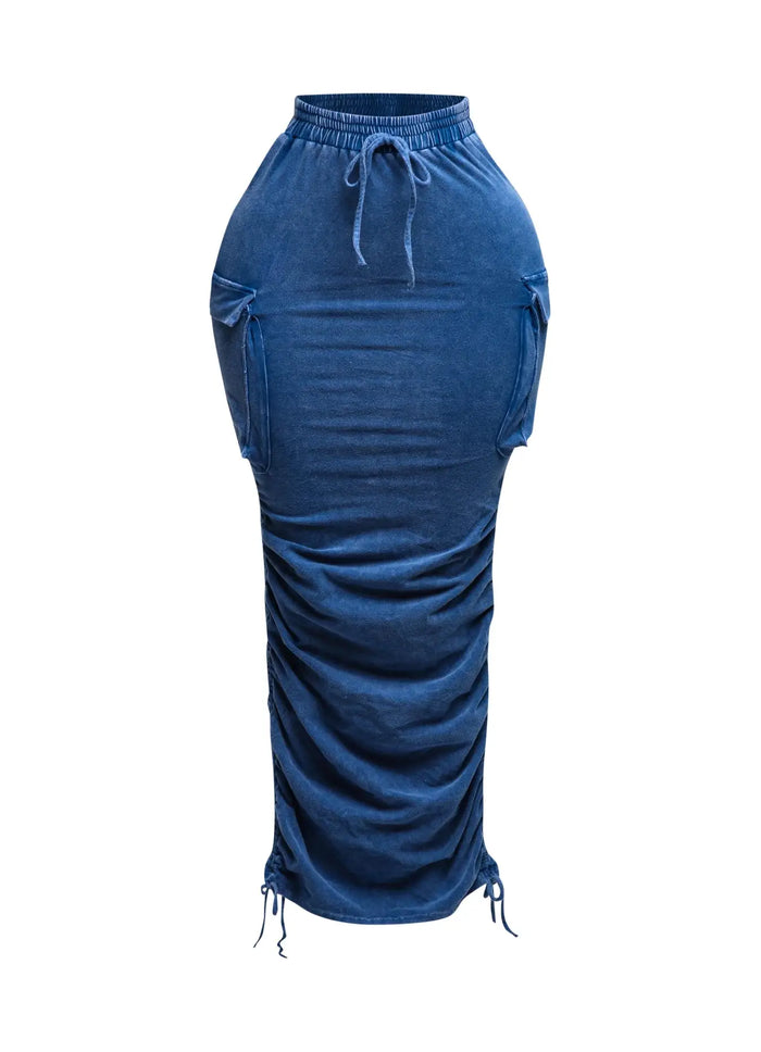 Mineral Washed Drawstring Cargo Skirt by The House of Stylez