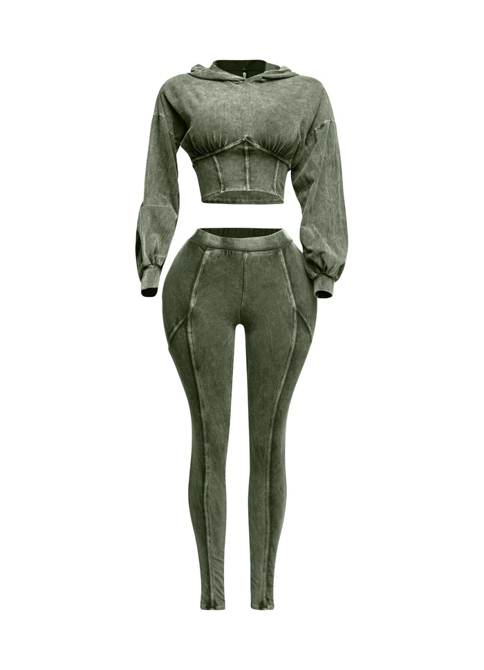 Mineral Washed Hood Top & Leggings Set by The House of Stylez