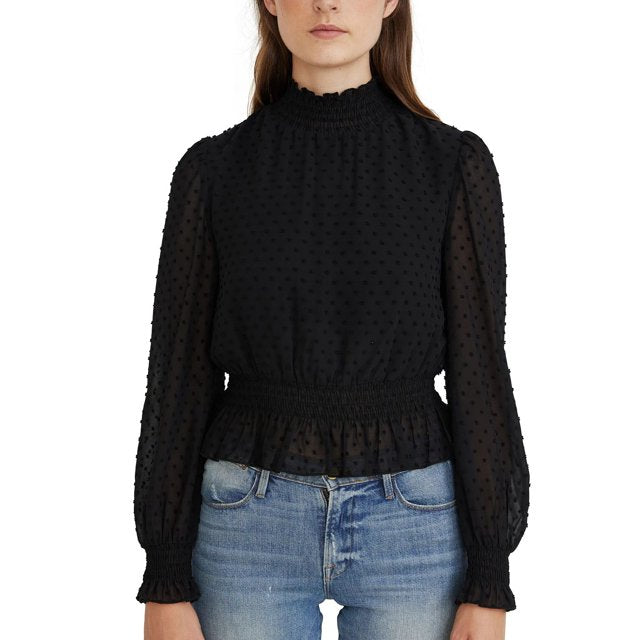 Lucy Paris Clip-Dot Peplum-Hem Top, Size Large by Vanessa Jane
