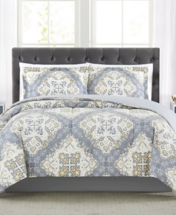 Pem America Trinity Reversible Medallion Comforter Set – Full/Queen – Gray, Gold by Vanessa Jane