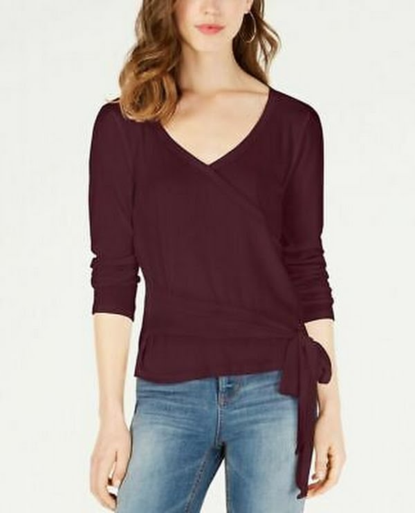 Ultra Flirt by Ikeddi Juniors Ribbed Faux-Wrap Top by Vanessa Jane