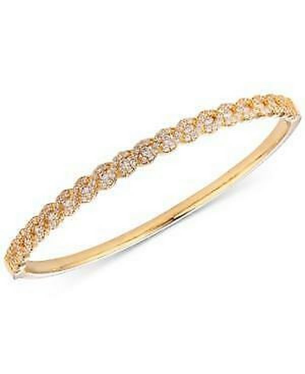 Tiara Cubic Zirconia Braid-Look Bangle Bracelet in Sterling Silver - Gold by Vanessa Jane