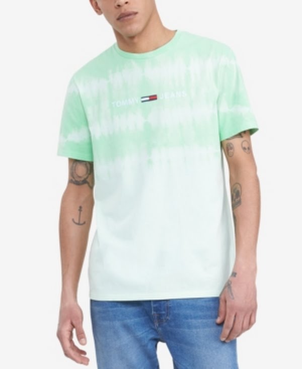 Tommy Jeans Mens Green Tie Dye Classic Fit T-Shirt, Size Medium by Vanessa Jane