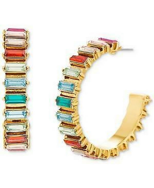 Steve Madden Gold-Tone Medium Baguette-Stone C-Hoop Earrings by Vanessa Jane