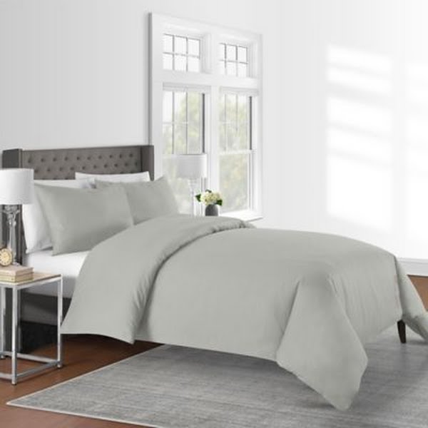 Sunham 625-Thread-Count Full / Queen Duvet Cover 3-Piece Set Silver Herringbone by Vanessa Jane