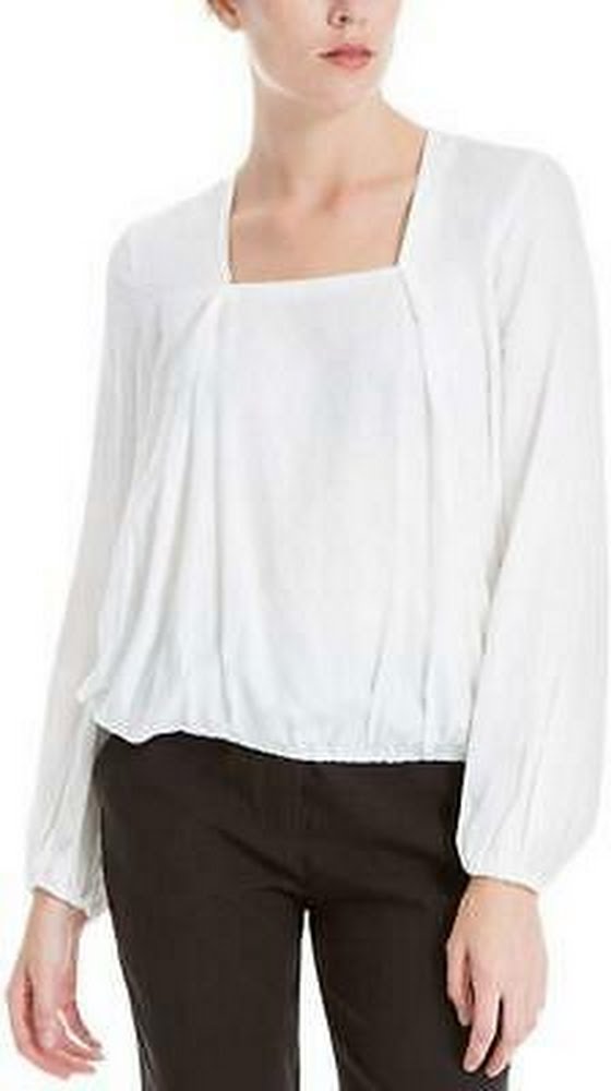 Max Studio London Square-Neck Pleated Top, White, Size XS by Vanessa Jane