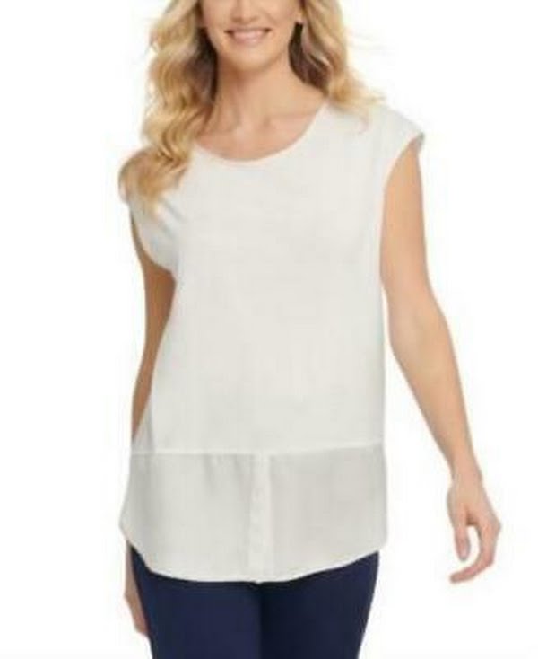 DKNY Women's Mixed-Media Top, Size Medium by Vanessa Jane